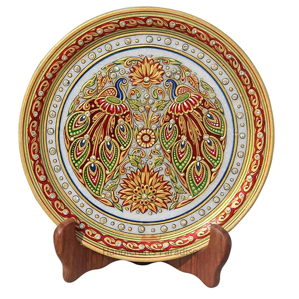 Golden_Peacock_Design_Marble_Plate_For_Home_Decor