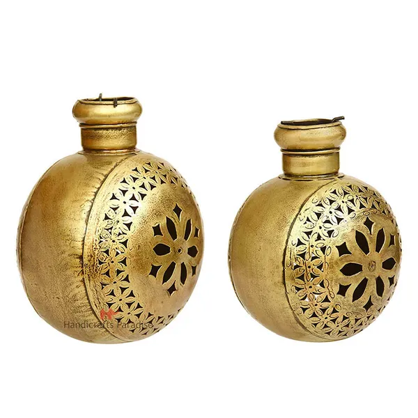 Golden_Kudi_Shape_Tealight_Holder_Cut_Work_For_Home_Decor,_9.75_Inch_(Set_Of_2Pc)