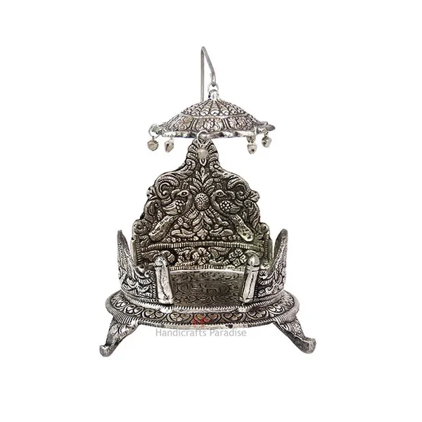 Silver_Antique_Singhasan_With_Intricate_Design_For_Home_Decor,_5_Inch
