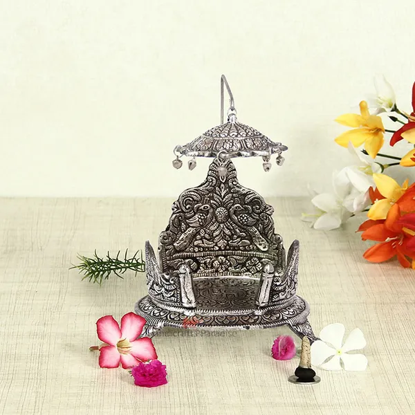 Silver_Antique_Singhasan_With_Intricate_Design_For_Home_Decor,_5_Inch