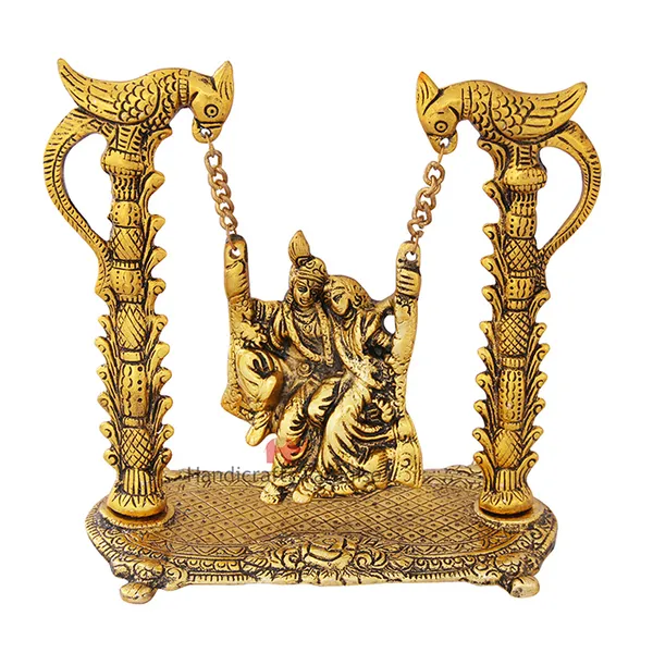 Gold_Plated_Metal_Radha_Krishna_On_Swing_Idol,_7_Inch