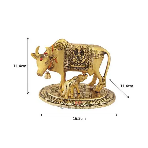 Golden_Metal_Cow_With_Baby_Figurine_For_Home_Decor,_4.5_Inch