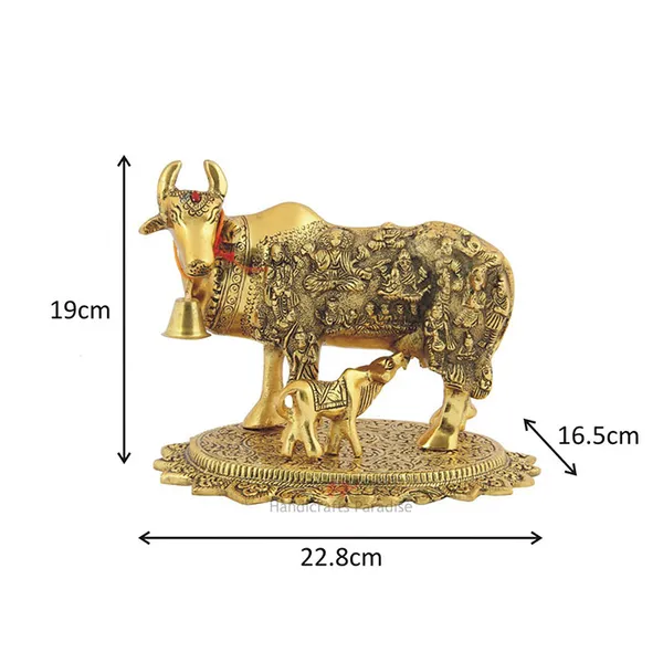 Golden_Metal_Cow_With_Baby_Sculpture_Showpiece,_7.5_Inches