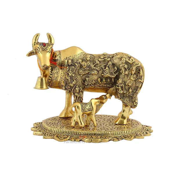 Golden_Metal_Cow_With_Baby_Sculpture_Showpiece,_7.5_Inches