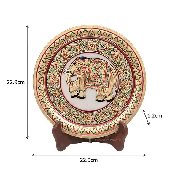 Golden_Elephant_Painted_Emboss_Work_Marble_Plate_Showpiece_-_9_Inch