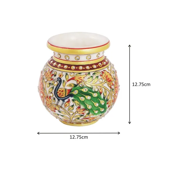 Golden_Round_Flower_Pot_In_Marble_With_Peacock_Painted