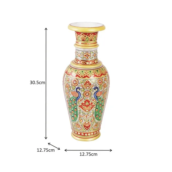Golden_Flower_Vase_Carved_In_Marble_With_Double_Peacock