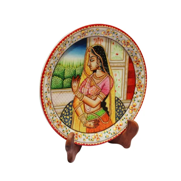Multicolor_Lady_Figure_Painted_Round_Shaped_Plate_With_Stand,_9_Inch