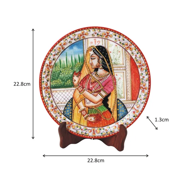 Multicolor_Lady_Figure_Painted_Round_Shaped_Plate_With_Stand,_9_Inch