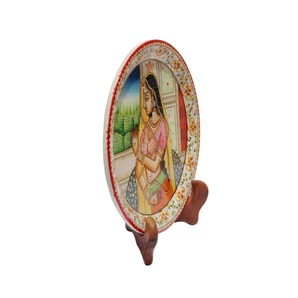 Multicolor_Lady_Figure_Painted_Round_Shaped_Plate_With_Stand,_9_Inch