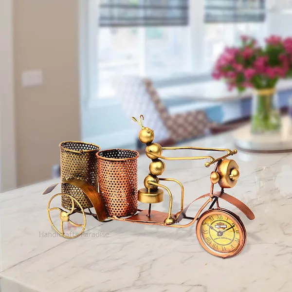Golden_Metal_Rickshaw_Double_Penstand_With_Ant_(15_Inch)