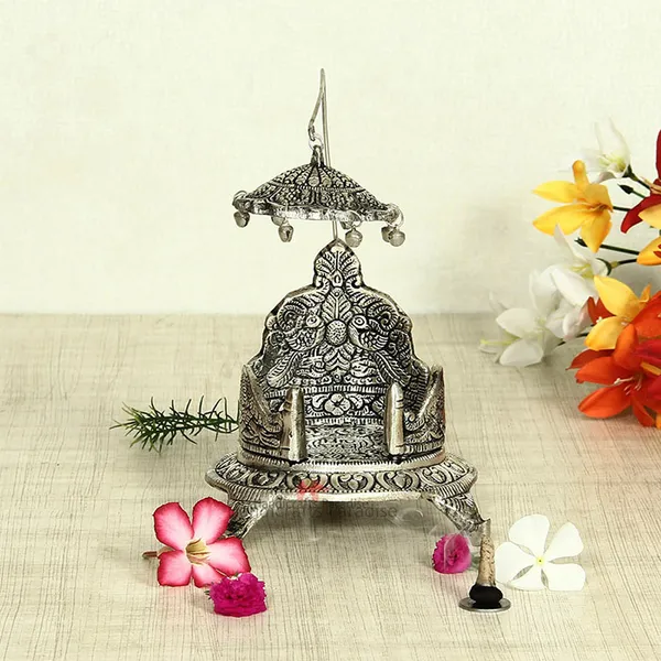 Silver_Singhasan_With_Intricate_Design_For_Home_Decor,_5.5_Inch