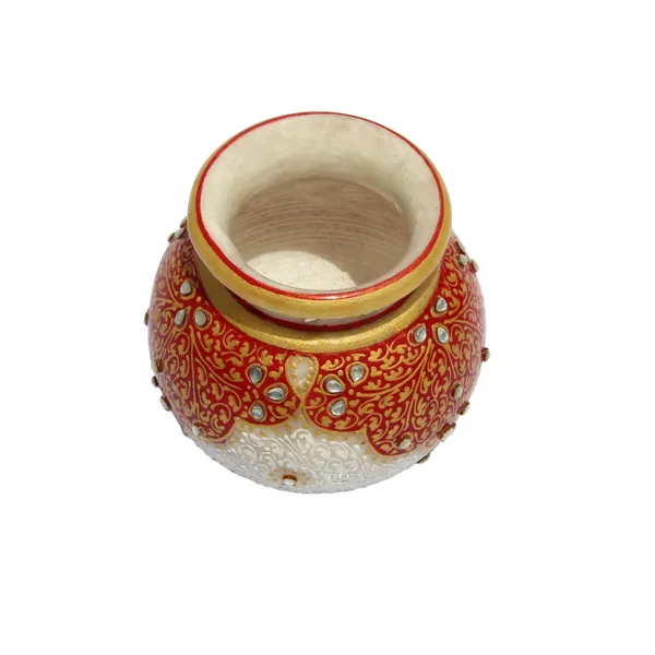 White_Enamel_Work_Marble_Flower_Pot,_4_Inch