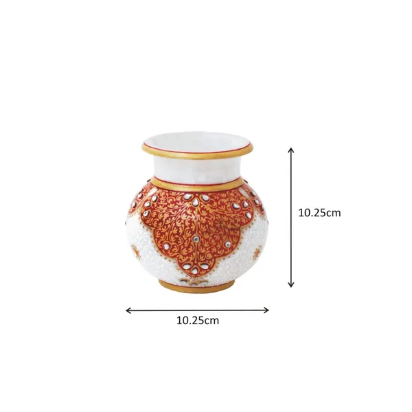 White_Enamel_Work_Marble_Flower_Pot,_4_Inch
