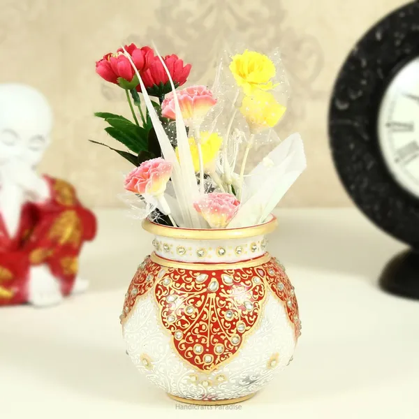 White_Enamel_Work_Marble_Flower_Pot,_4_Inch