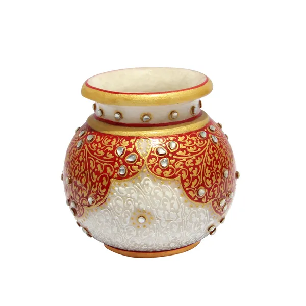 White_Enamel_Work_Marble_Flower_Pot,_4_Inch