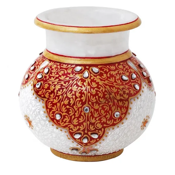 White_Enamel_Work_Marble_Flower_Pot,_4_Inch