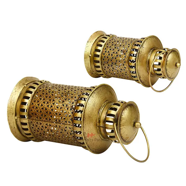 Golden_Lantern_Shaped_Tealight_Holder_Wall_Hanging_Cut_Work_For_Home_Decor,_13.5Inch_-_(Set_Of_2Pc)