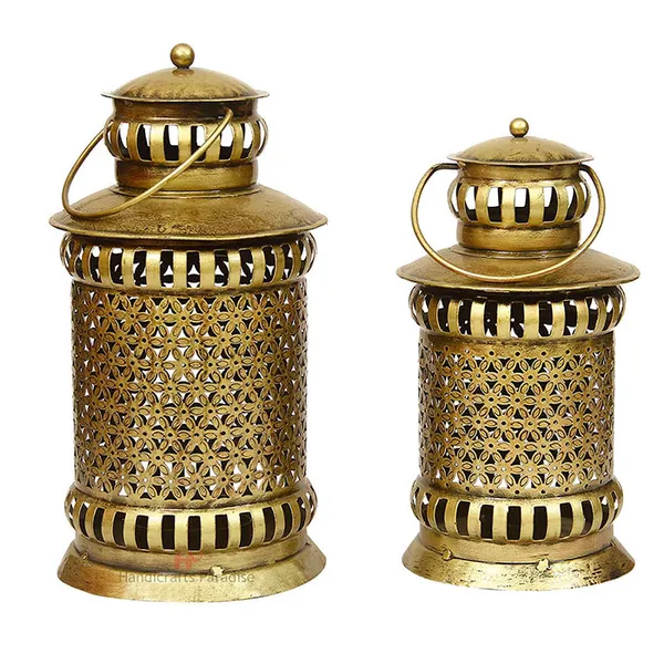 Golden_Lantern_Shaped_Tealight_Holder_Wall_Hanging_Cut_Work_For_Home_Decor,_13.5Inch_-_(Set_Of_2Pc)