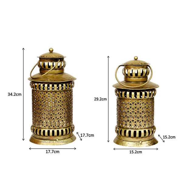 Golden_Lantern_Shaped_Tealight_Holder_Wall_Hanging_Cut_Work_For_Home_Decor,_13.5Inch_-_(Set_Of_2Pc)