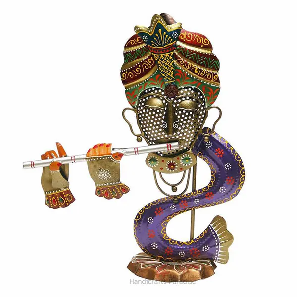 Multicolor_Wrought_Iron_Cut_Work_Krishna_Tea_Light_Holder-_14_Inch