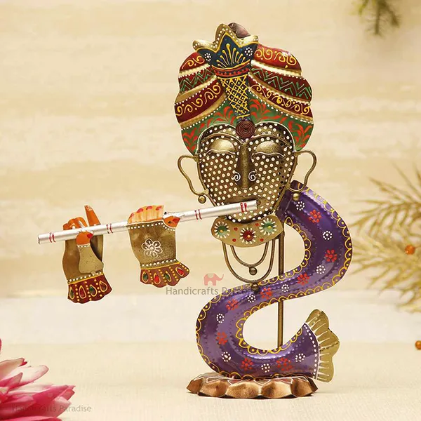Multicolor_Wrought_Iron_Cut_Work_Krishna_Tea_Light_Holder-_14_Inch