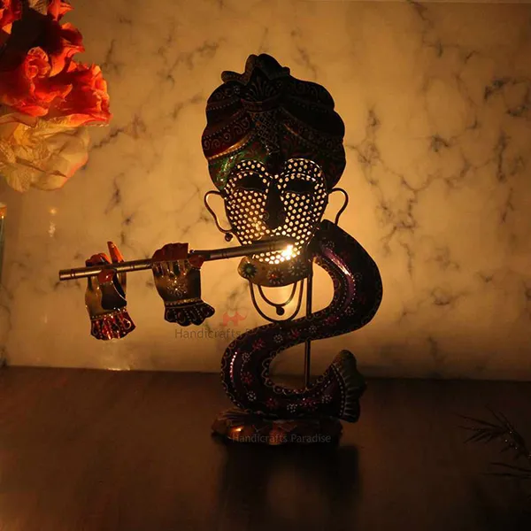 Multicolor_Wrought_Iron_Cut_Work_Krishna_Tea_Light_Holder-_14_Inch