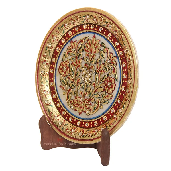 Multicolor_Floral_Emboss_Painted_Marble_Round_Plate_Showpiece_-_7_Inch
