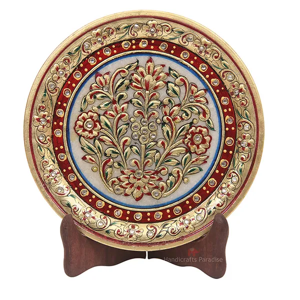 Multicolor_Floral_Emboss_Painted_Marble_Round_Plate_Showpiece_-_7_Inch