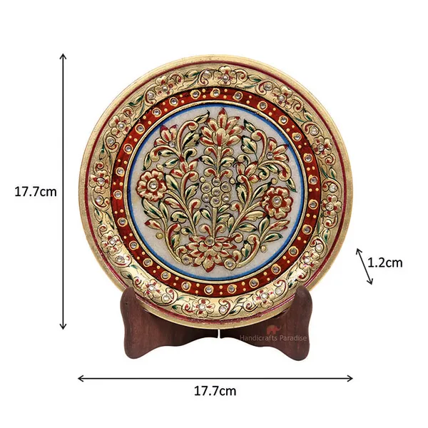Multicolor_Floral_Emboss_Painted_Marble_Round_Plate_Showpiece_-_7_Inch