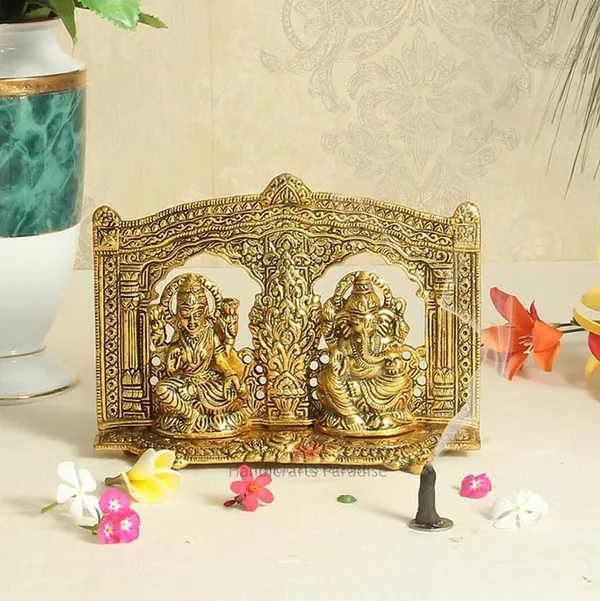 Golden_Metal_Ganesh_Lakshmi_Figurine,_6.5_Inch