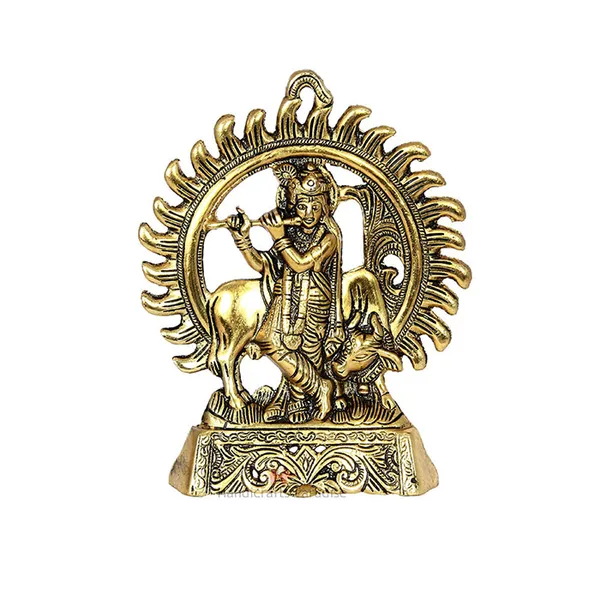 Golden_Metal_Lord_Krishna_With_Cow_And_A_Divine_Halo_Figurine,_8.5_Inch
