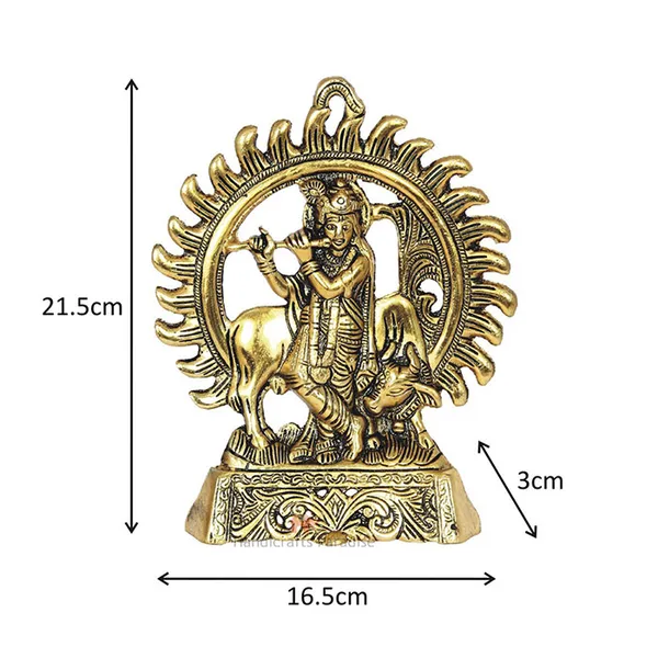 Golden_Metal_Lord_Krishna_With_Cow_And_A_Divine_Halo_Figurine,_8.5_Inch