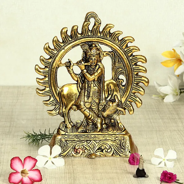 Golden_Metal_Lord_Krishna_With_Cow_And_A_Divine_Halo_Figurine,_8.5_Inch