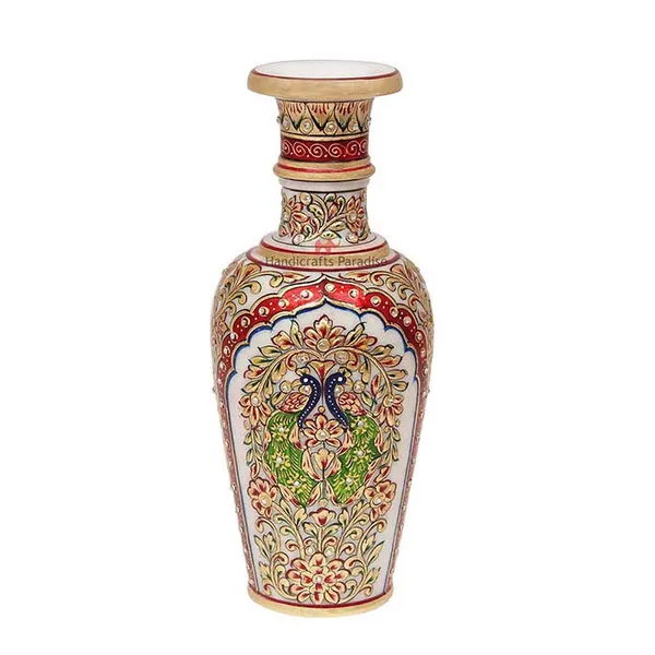 Multicolor_Marble_Flower_Pot_With_Double_Peacock_Painting_For_Home_Dacor_-_12_Inch