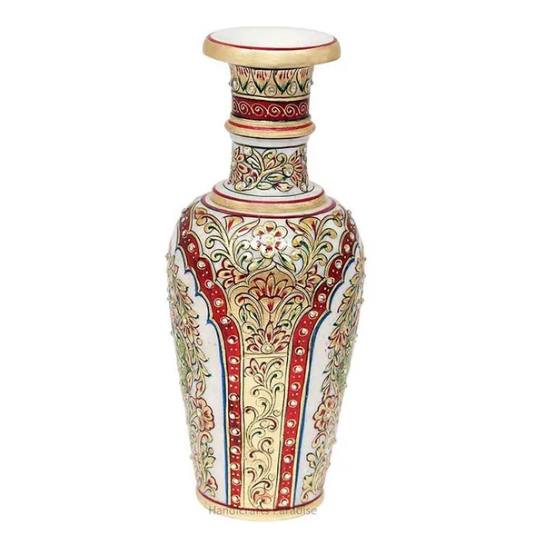 Multicolor_Marble_Flower_Pot_With_Double_Peacock_Painting_For_Home_Dacor_-_12_Inch