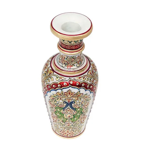 Multicolor_Marble_Flower_Pot_With_Double_Peacock_Painting_For_Home_Dacor_-_12_Inch