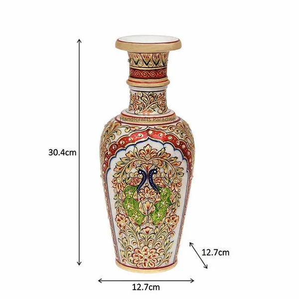 Multicolor_Marble_Flower_Pot_With_Double_Peacock_Painting_For_Home_Dacor_-_12_Inch
