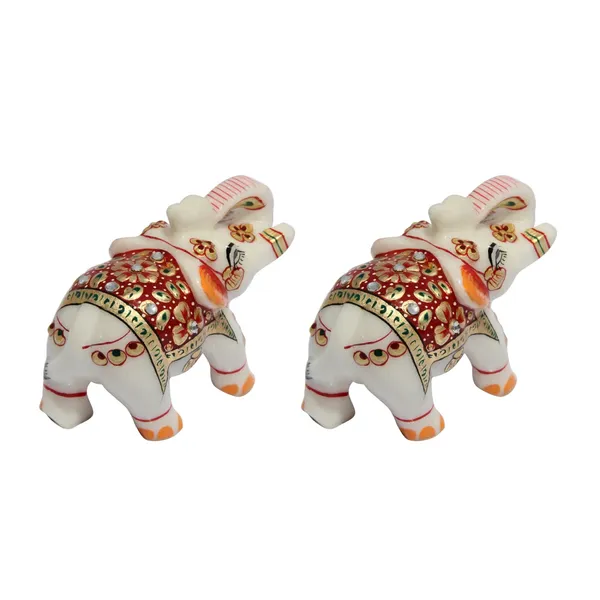 White_Marble_Gold_Emboss_Painted_Marble_Elephants,_3_Inch-_Set_Of_2