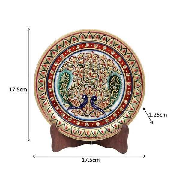 Multicolor_Double_Peacock_Painted_Marble_Round_Plate_Showpiece_-_7_Inch