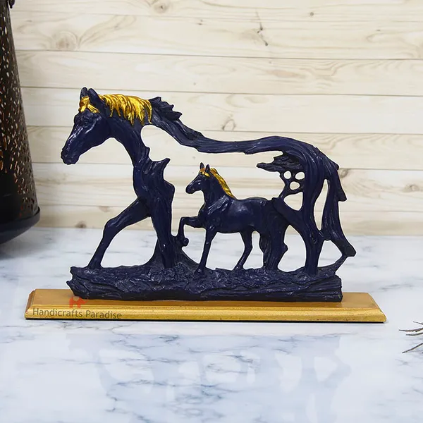 Blue_Horse_With_Baby_Horse_On_A_Base_Showpiece_For_Home_Dacor,_8.25_Inch
