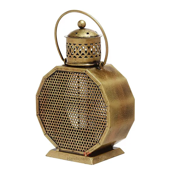 Rusty_Golden_Lantern_Shaped_Tealight_Holder_Wrought_Iron_Showpiece,_11_Inch