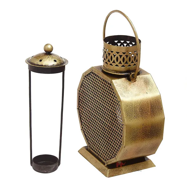 Rusty_Golden_Lantern_Shaped_Tealight_Holder_Wrought_Iron_Showpiece,_11_Inch