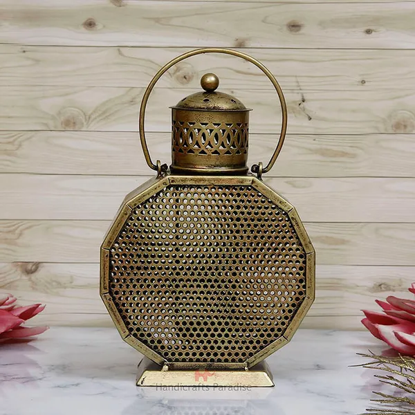 Rusty_Golden_Lantern_Shaped_Tealight_Holder_Wrought_Iron_Showpiece,_11_Inch