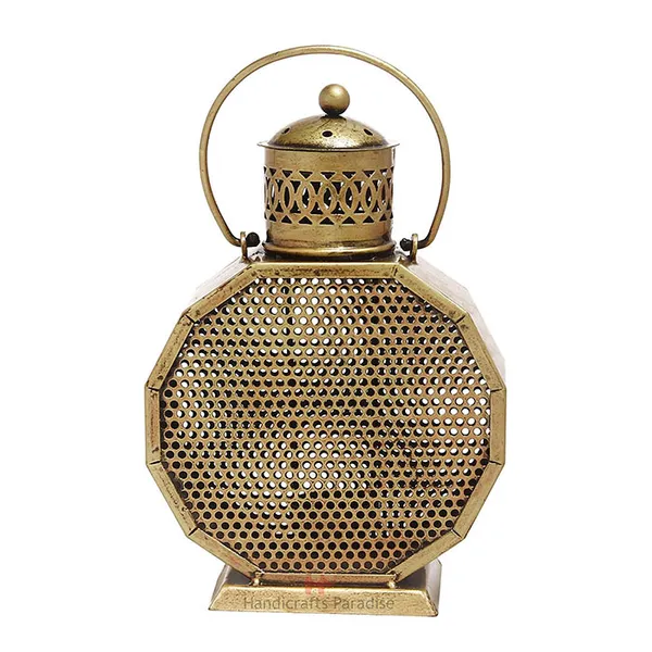 Rusty_Golden_Lantern_Shaped_Tealight_Holder_Wrought_Iron_Showpiece,_11_Inch