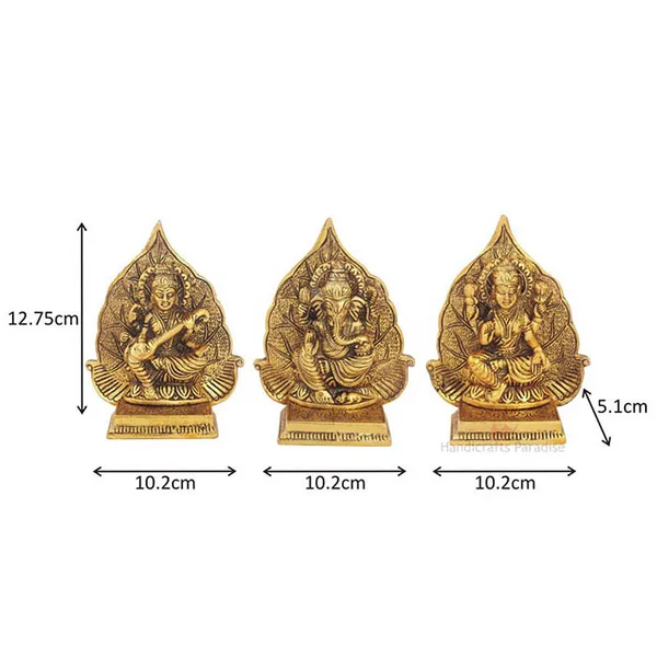 Golden_Antique_Lakshmi_Ganesh_And_Saraswati_Ji_Idol_With_Leaf_Backdrop