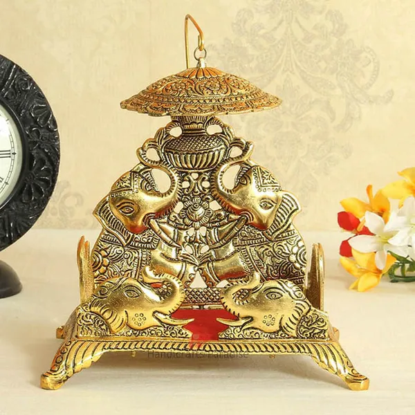 Golden_Big_Singhasan_With_Umbrella_For_Home_Pooja_Items,_9.75_Inch