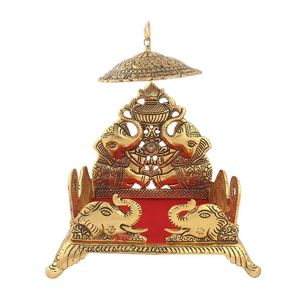 Golden_Big_Singhasan_With_Umbrella_For_Home_Pooja_Items,_9.75_Inch