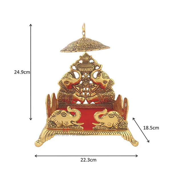 Golden_Big_Singhasan_With_Umbrella_For_Home_Pooja_Items,_9.75_Inch