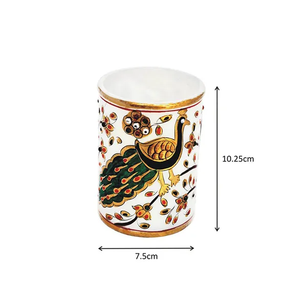 White_Marble_Peacock_Motif_Penholder_With_Intricate_Design